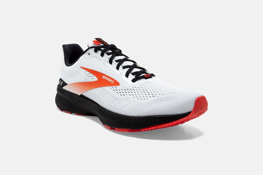 Launch 8 Road Brooks Running Shoes NZ Mens - White/Black/Red - JQWODB-781